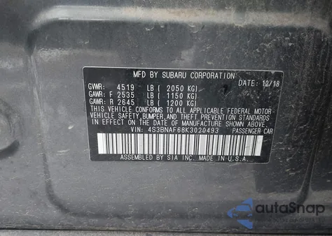 2019 Subaru Legacy 2.5I Premium z USA, uszkodzony, nr VIN 4S3BNAF68K3020493